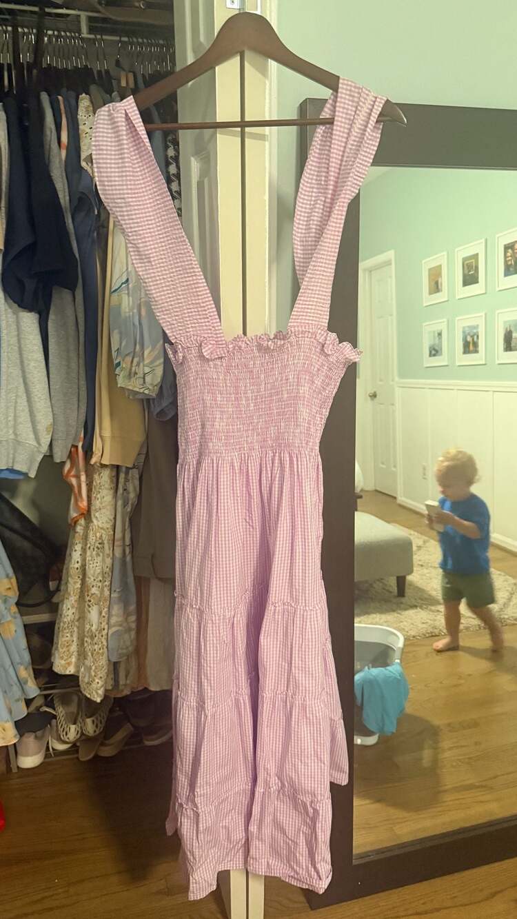 Hill House Home Marea Sasco Dress Size S Pink Gingham Maxi